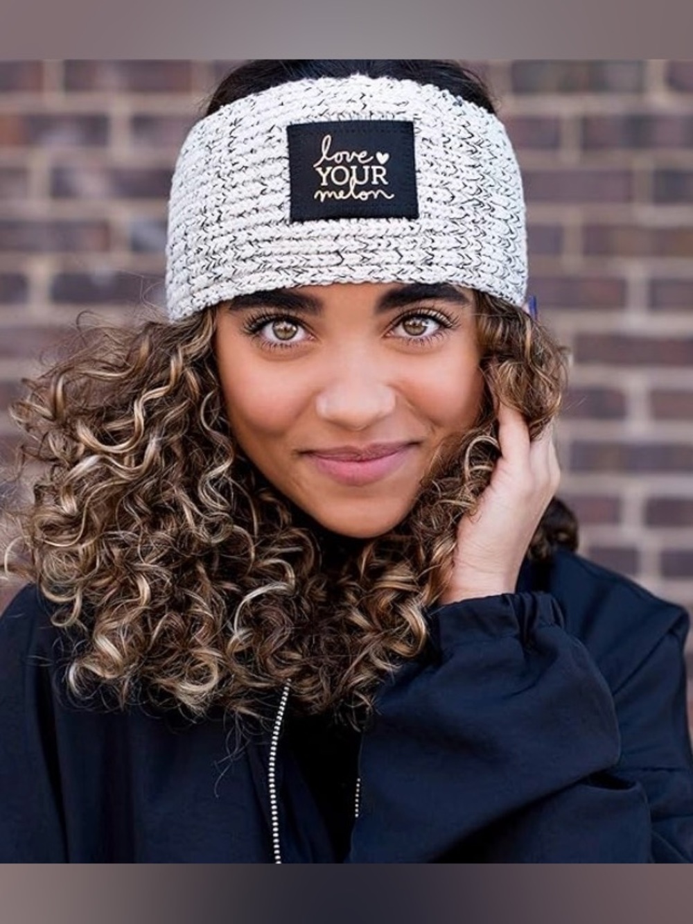 Love Your Melon Heather Gray Knit Headband with Black Gold Logo, like new